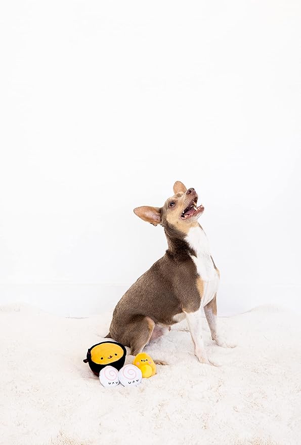 Pearhead Dogkatsu Ramen Dog Toys, Set of 3, Must Have Toys for Pet Owners, Plush Chew Toys Set of 3, Ramen Noodle Toy Set for Pets