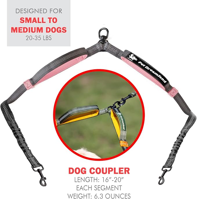 Exquisite Double Dog Leash for Small Dogs | Two Dog Leash Coupler | 2 Way Dog Leash | Double Hook Dog Leash | Dual Dog Leash Tangle Free Medium Dogs | Split Dog Leash | 2 Point Control Dog Leash