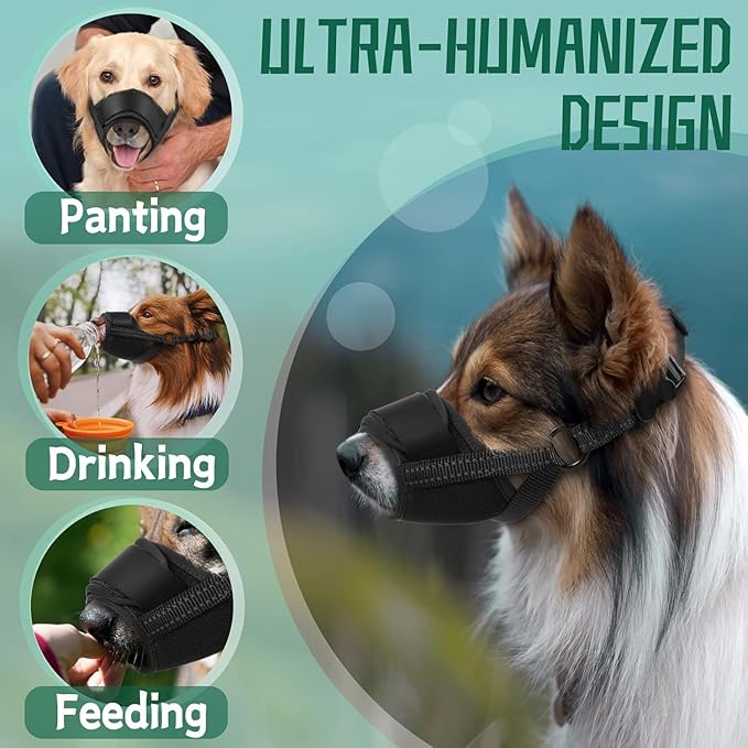 Dog Muzzle, Soft Muzzle for Medium Large Sized Dog to Anti and Prevent Biting Barking Chewing, Air Mesh Large No Barking Muzzle with Reflective & Adjustable Strap(Suitable for all dog sizes)