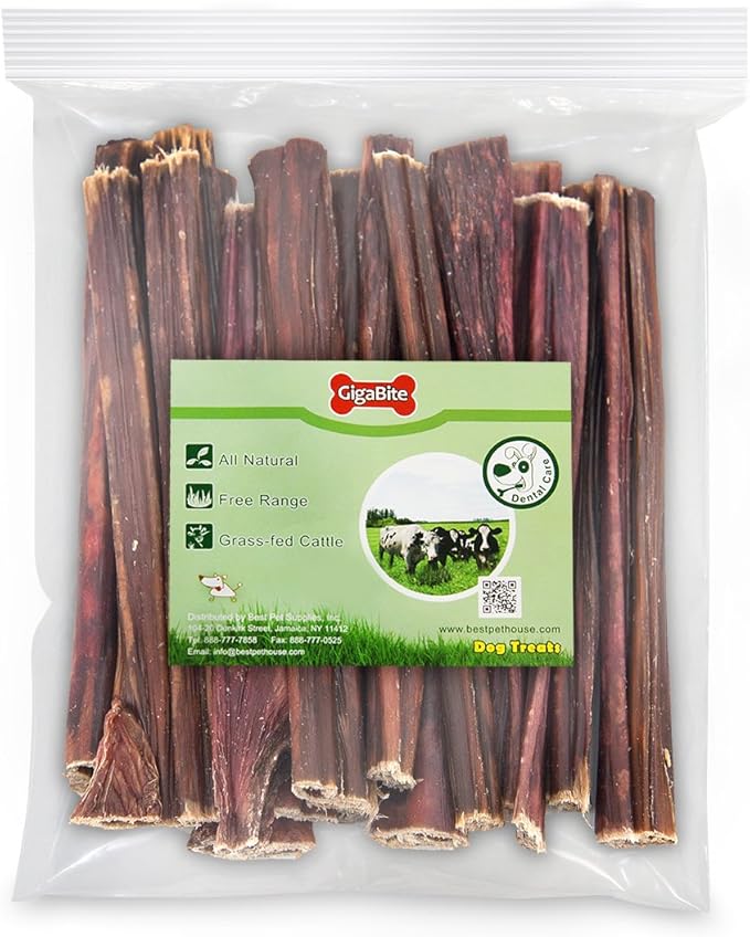 Best Pet Supplies GigaBite 6 Inch Beef Gullet Jerky Sticks (20 Pack) - All Natural, Free Range Beef Esophagus Stick Dog Treat