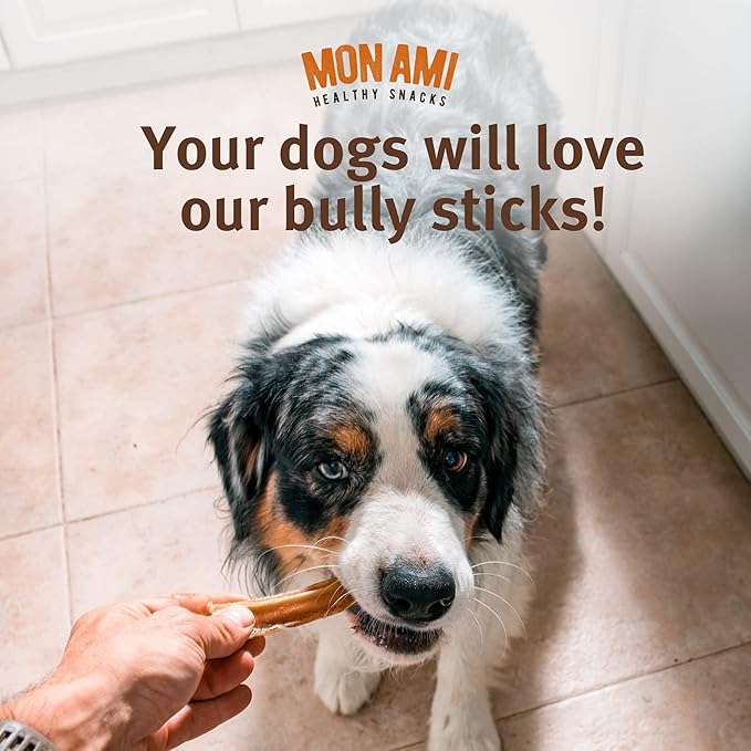 Mon Ami Jumbo Bully Sticks for Large and Small Dogs (5-6 inches, Pack of 12) - Grass Fed Dog Treats - Bully Sticks Natural Dog Treat