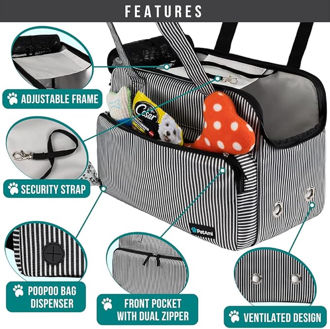 PetAmi Small Dog Purse Carrier, Soft-Sided Pet Carrier Bag with Pockets, Portable Puppy Cat Travel Handbag Tote, Airline Approved Breathable Mesh, Poop Bag Dispenser, Max 18 lbs, Chevron Teal