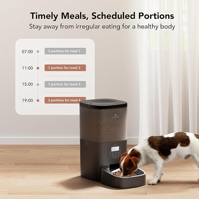 PETLIBRO Automatic Dog Feeder, 6L Dog Food Dispenser with Timer Interactive Voice Recorder, Auto Dog Feeder with Desiccant Bag 1-4 Meals Dry Food, Black Transparent
