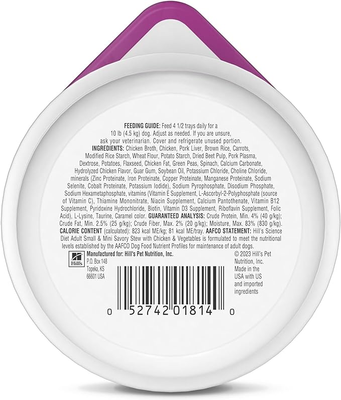 Hill's Science Diet Small & Mini, Adult 1-6, Small & Mini Breeds Premium Nutrition, Wet Dog Food, Chicken & Vegetables Stew, 3.5 oz Tray, Case of 12