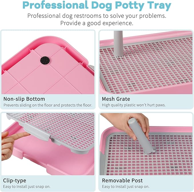 Dog Potty Tray Toilet 20"x14" Doggy Bathroom Dog Litter Box, Indoor Pee Pad Holder with 8pcs Training Pads, Puppy Pee Mesh Potty Training Tray with Secure Latch, Dog Potty Pan for Small Medium Puppies