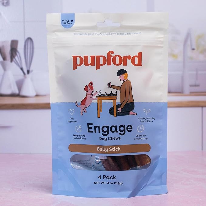 Pupford Thick Bully Sticks for Dogs & Puppies, Smoked for Improved Smell, Natural, Long-Lasting, Single Ingredient Chews for Small & Medium Breeds (6", 4 Count)