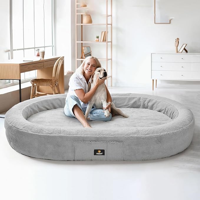 Veehoo Inflatable Human Dog Bed, Giant Human Sized Dog Bed, Soft Fur Oval Nap Bean Bag Bed for Adults, Kids and Pets, Multifunctional Extra Large Pet Bed for Indoor and Outdoor, Medium, CWW2403