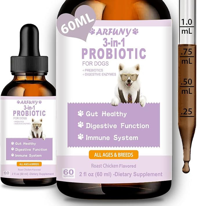 Probiotics for Dog | 60ML Liquid Probiotics for Dogs Support Gut Flora, Digestive Health & Diarrhea| Dog Digestive Enzymes & Prebiotics | Dogs Probiotics Allergies & Itchy Skin Relief | Roast Chicken