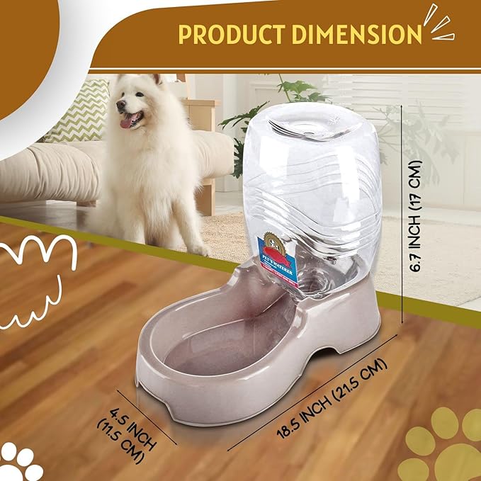 Flexzion Pet Water Dispenser Station, Beige (1/4 Gallon) Auto Replenish Gravity Waterer Drinking Fountain Bottle Bowl Dish Portable Stand for Small Dog Cat