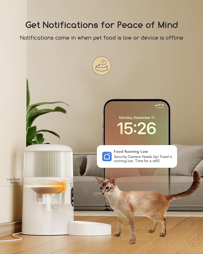 Faroro Automatic Cat Feeder with Camera, 3MP HD Video with Night Vision, 2.4G WiFi Cat Feeder with APP Control, 2-Way Audio, Low Food Sensor, Motion Alerts for Cats and Dogs