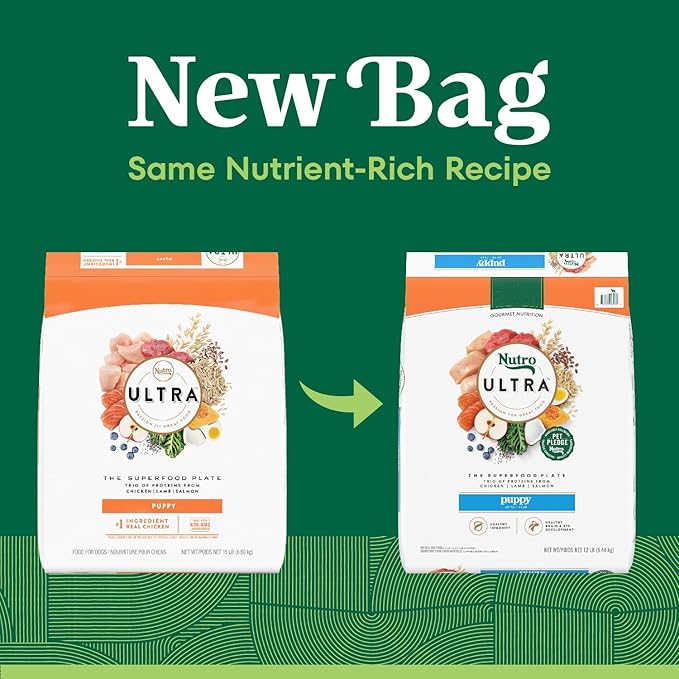 Nutro Ultra High Protein Dry Puppy Food, Trio of Proteins from Chicken, Lamb and Salmon, 12 lb. Bag