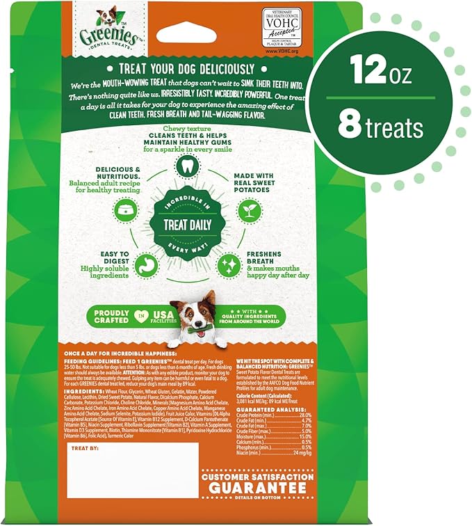 Greenies Large Natural Dog Dental Treats, Sweet Potato Flavor, 12 oz. Pack (8 Treats)