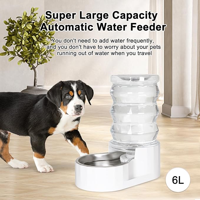 RIZZARI Automatic 6L Pet Waterer,Gravity Stainless Steel Water Dispenser, 100% BPA-Free, Large Capacity Water Feeder for Cats and Medium and Large-Sized Dogs