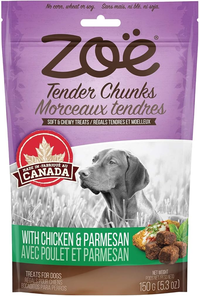 Zoe Tender Chunks for Dogs, All Natural Dog Treats, Grain-Free, Chicken and Parmesan Recipe, 5.3 oz., 92042