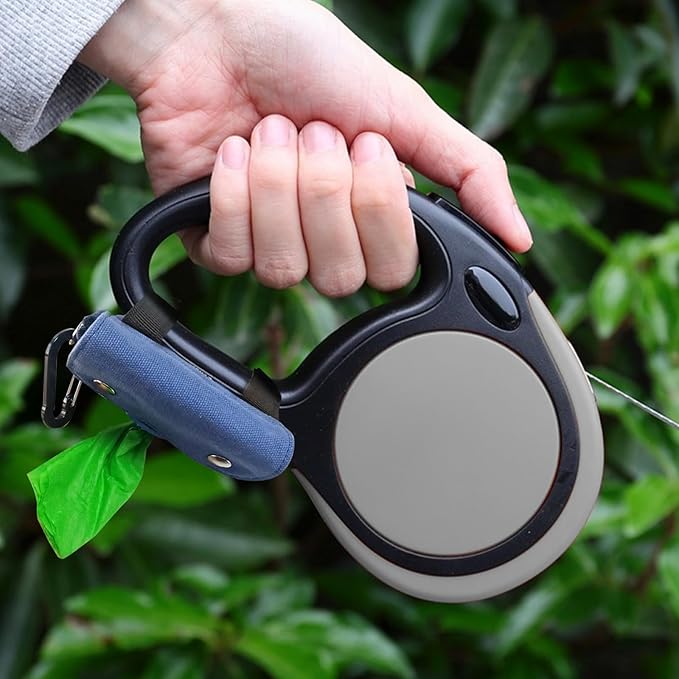 Dog Poop Bag Holder, Portable Dog Poop Bag Dispenser with 1 Metal Clip, Blue Button Canvas Poop Pag Polders for Leashes
