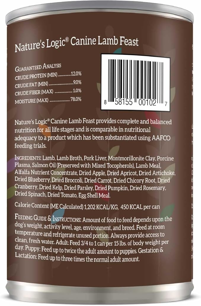 Natures Logic NL00102 Grain-Free Lamb Feast Wet Dog Food, One Size