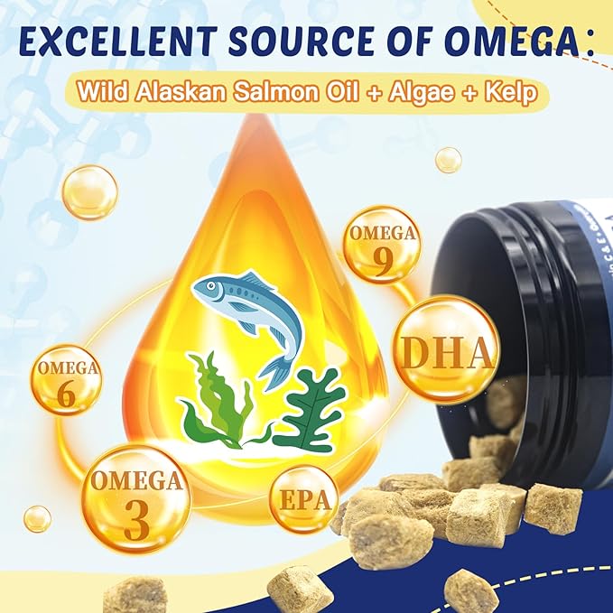 Omega 3 for Dogs with Salmon Oil, 117 Chewable Fish Oil for Dogs Skin and Coat - Dog Allergy Relief, Hot Spot Treatment, Anti Shedding, Hip & Joint Support with EPA & DHA, Biotin, Vitamin E