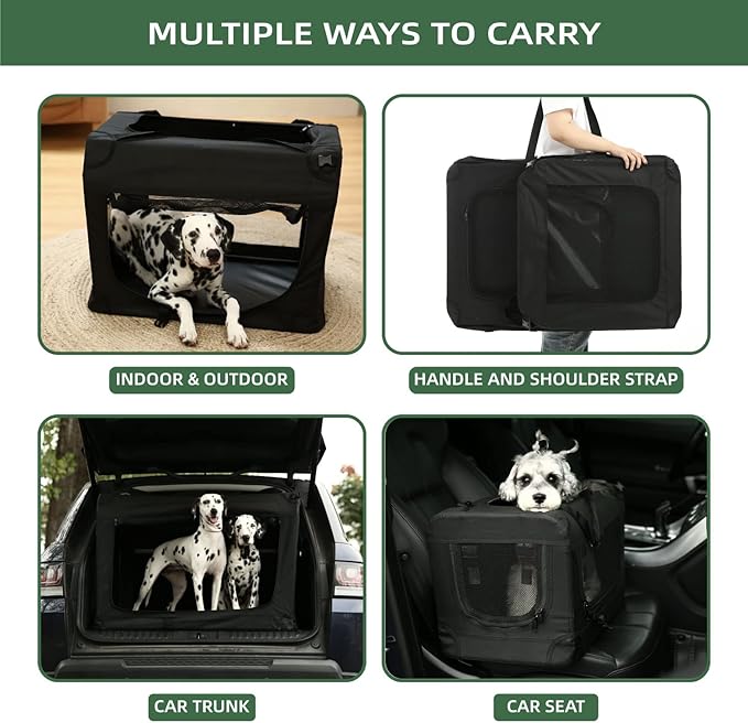 27 inch 3-Door Collapsible Dog Crate for Medium Dogs, Portable Dog Travel Crate for Indoor & Outdoor, Soft Side Pet Foldable Kennel Cage with Durable Mesh Windows & Strong Steel Frame