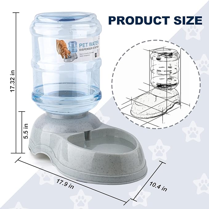 Water Dispenser Station for Large Dogs and Cats, 3 Gallon Gravity Automatic Feeder, Large Size Dog Drinking Fountain