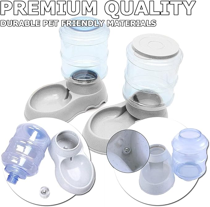 VaygWay Pet Feeder and Waterer – Self Dispensing Gravity Automatic Feeder - Food and Water Dispenser Set – Dog Cat Pet Food Bowl – 1 Gallon Feeder and 3.7 Waterer