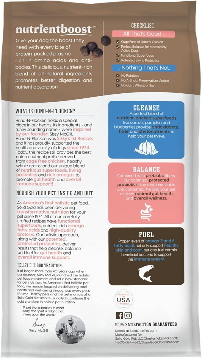 Solid Gold Dry Dog Food for Adult & Senior Dogs - Made with Real Chicken & Brown Rice - NutrientBoost Hund-N-Flocken Healthy Dog Food for Weight Management & Better Digestion