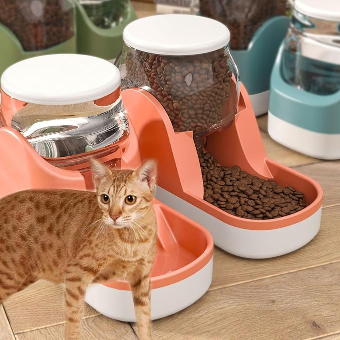 kathson Automatic Dog Food Feeder Gravity Cat Food Dispenser Large Capacity Pet Self Feeding Station Bowl Dish for Small and Medium Dogs Cats,1 Gallon,Pink