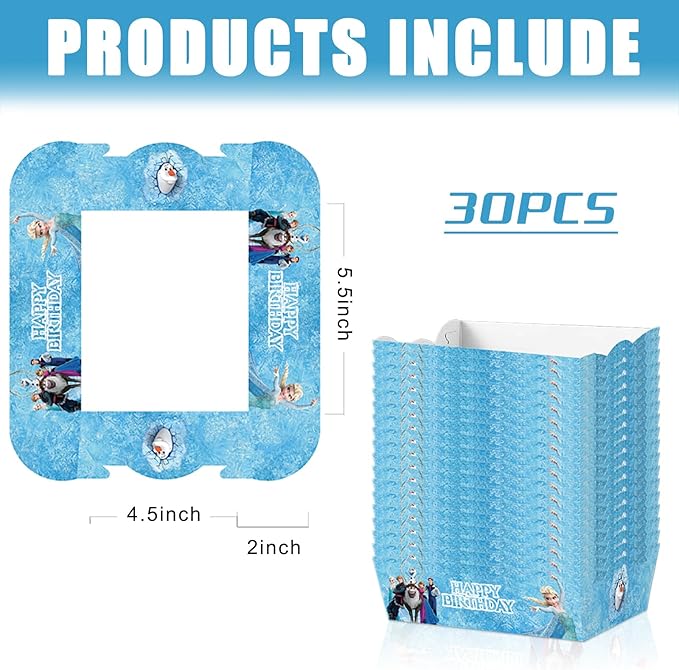 30Pack Frozen Birthday Party Supplies, Frozen Food Tray Party Favors Paper Food Serving Tray,Frozen Paper Trays.5.5 x 4.5 x2IN