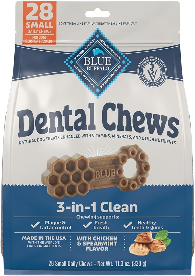 Blue Buffalo Dental Chews Small Natural Dog Treats, Chicken & Spearmint 11.3-oz Bag (28 Count)