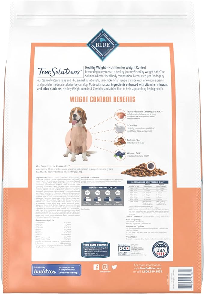 Blue Buffalo True Solutions Healthy Weight Natural Weight Control Adult Dry Dog Food, Chicken 11-lb