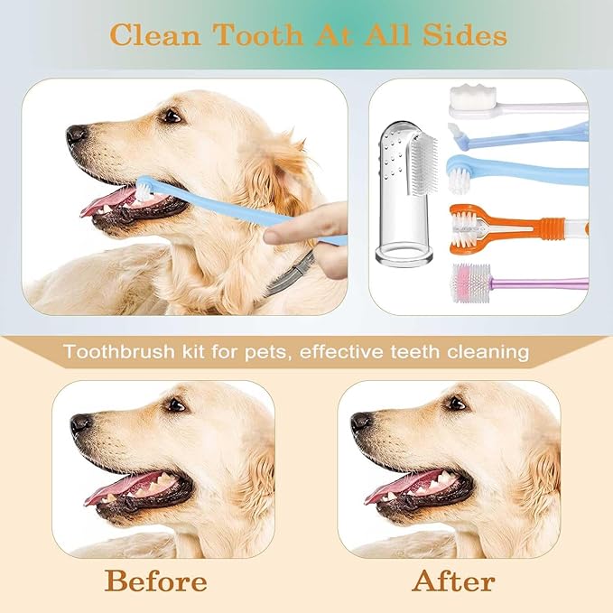 Dog Toothbrush Set,360º Finger Toothbrush for Pet Teeth Cleaning,Puppy Tooth Brushing Kit,Small Dog&Cat Tooth Brushes with Soft Bristles/Triple Head/Dual Side Toothbrush for Kitten Oral Dental Health