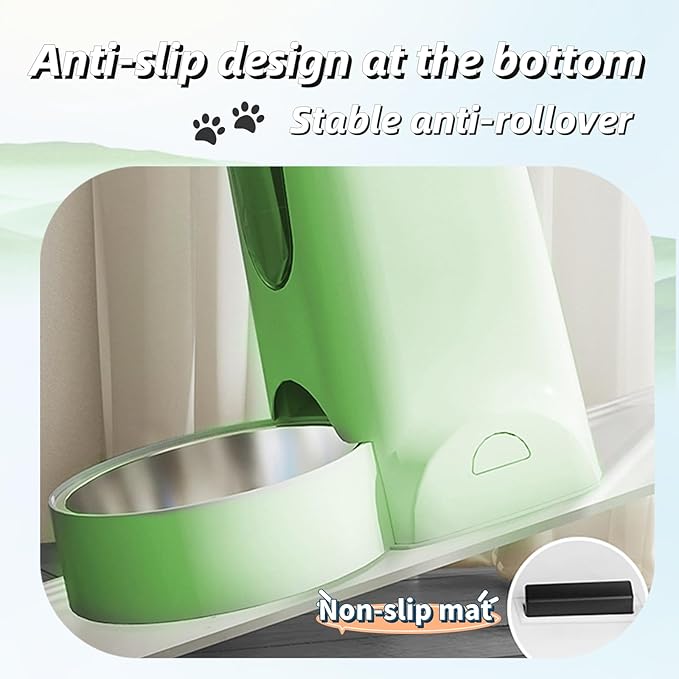 Hamiledyi Gravity Dog Feeder 2.8L Pets Automatic Food Dispenser with Stainless Steel Bowl for Puppy Cat Rabbit Large capacity (Light green)