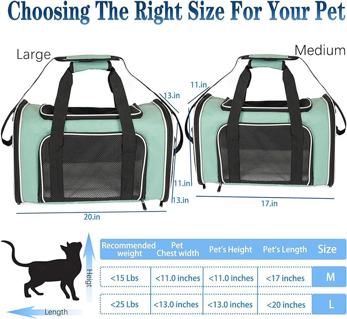 Dog Cat Carrier Pet Carriers for Small Medium Large Cats Dogs Carrier Soft Sided Small Puppy Dog Carrier Portable Foldable Airline Approved Dog Cat Travel Carrier Green Large