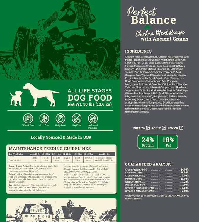 Muenster Perfect Balance Chicken Meal w/Ancient Grains Dog Food (30lb) - Gluten Free Dry Dog Food โ Non-GMO High Protein Dog Food - Complete & Balanced Dog Kibble for All Breeds & Life Stages