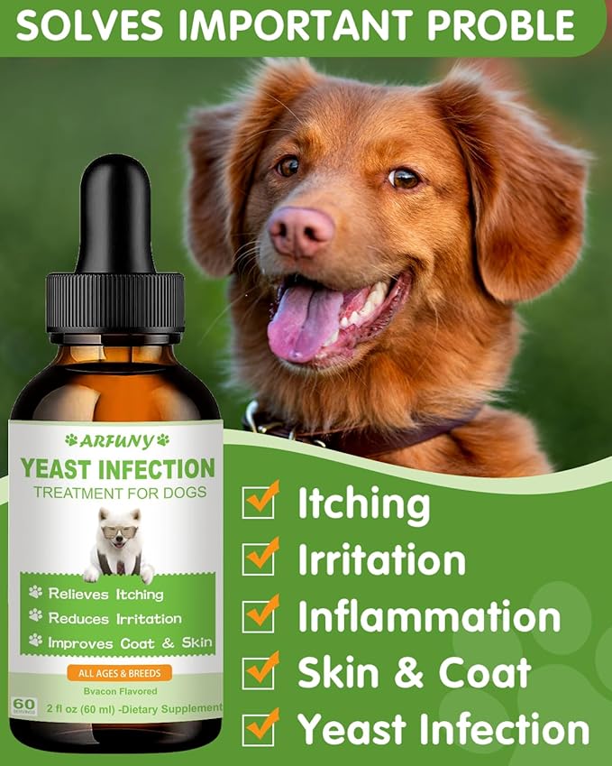 Natural Yeast Infection Treatment for Dogs | 60ML Supports Healthy Itch Relief | Dog Yeast Ear Infection Treatment | Dog Inflammation Relief, Allergy Relief & Skin Itch Relief | 2 fl oz, Bacon Flavor