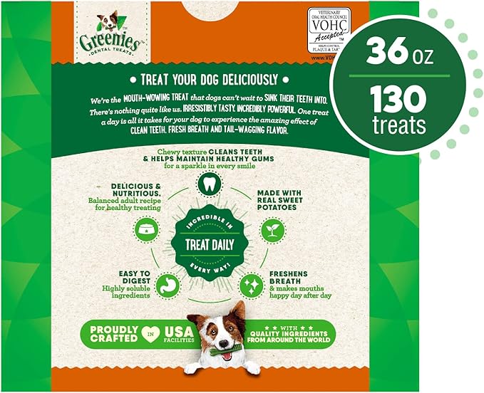 Greenies Teenie Natural Dog Dental Treats, Sweet Potato Flavor, 36 oz. Pack (130 Treats)