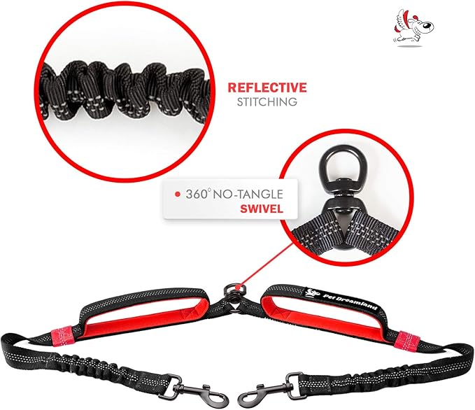 Exquisite Two Dog Leash Splitter | Double Dog Leash for Large Dogs Heavy Duty | No Tangle 2 Dog Leash Coupler | Dual Dog Leash Attachment | Retractable Dual Leashes for 2 Dogs