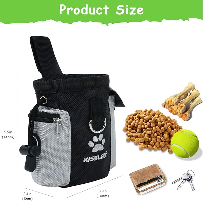 Dog Treat Pouch, Treat Pouches for Pet Training, Dog Treat Training Pouch Dog Clicker, Dog Training Treat Pouch Built-in Poop Bag Dispenser, Hands-Free Snack Dog Treat Bag