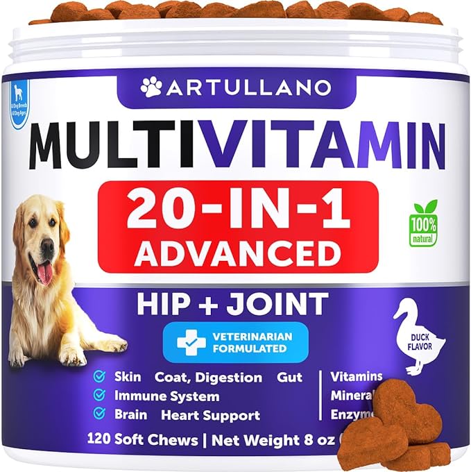 Dog Multivitamin Chewable with Glucosamine 20 in 1 - Dog Vitamins and Supplements - Senior & Puppy Multivitamin for Dogs - Pet Joint Support Health - Immunity, Mobility, Gut Skin - 120 Chews