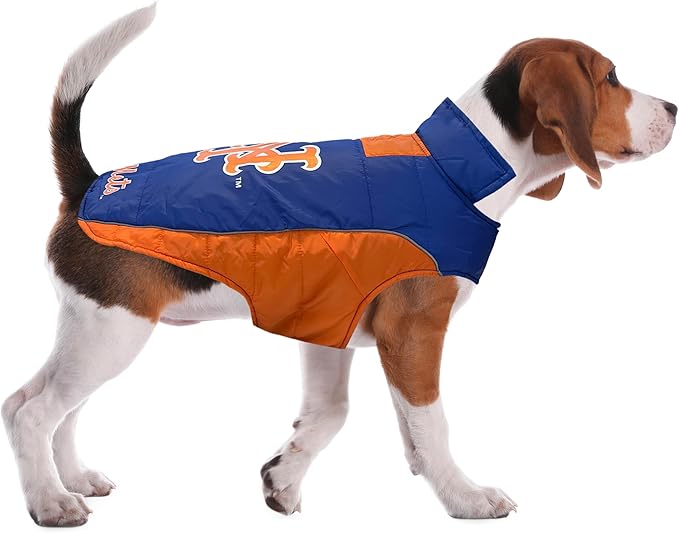 Pets First MLB New York Mets Puffer Vest for Dogs & Cats, Size Large. Warm, Cozy, and Waterproof Dog Coat, for Small and Large Dogs/Cats. Best MLB Licensed PET Warming Sports Jacket (MET-4081-LG)