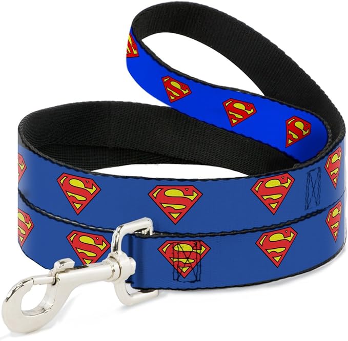 Buckle-Down Dog Leash Superman Shield Blue Available In Different Lengths And Widths For Small Medium Large Dogs and Cats, 6 Feet Long - 1" Wide