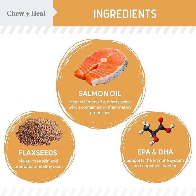Salmon Oil for Dogs - 60 Soft Chew Omega Treats for Skin and Coat - Fish Oil Blend of Essential Fatty Acids, Omega 3 and 6, Vitamins, Antioxidants and Minerals - Made in USA