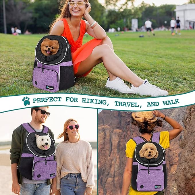 PetAmi Dog Front Carrier Backpack, Adjustable Dog Pet Cat Chest Carrier Backpack, Ventilated Dog Carrier for Hiking Camping Travel, Small Medium Dog Puppy Large Cat Carrying Bag, Max 10 lbs, Purple