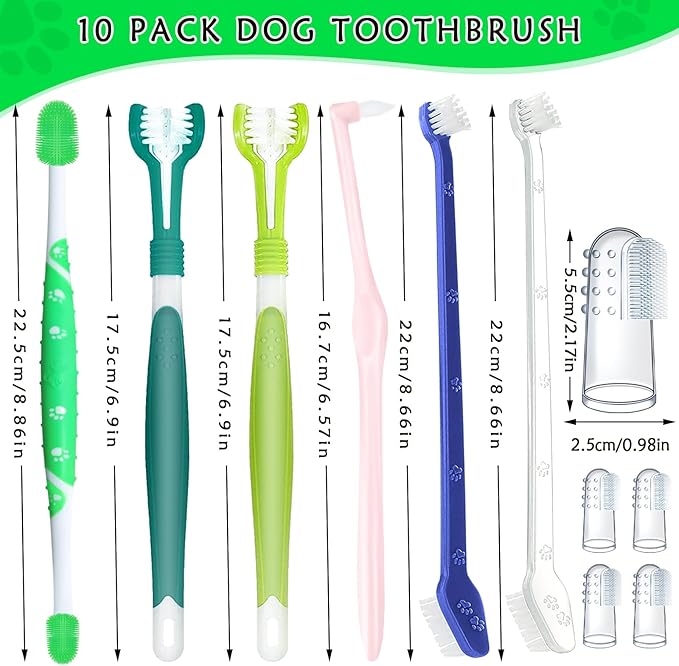 10 Pack Toothbrush for Dogs Dog Tooth Brushing Kit, Three Sided Dog Tooth Brush Double Headed Dog Toothbrush Puppy Tooth Brushing Kit Silicone Dog Finger Toothbrush Cat Toothbrush for Pet Dental Care