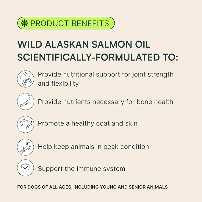 Wuffes Wild Alaskan Salmon Oil for Dogs - Natural EPA & DHA Fatty Acids and Omega 3 for Canines, Healthy Skin and Coat, Joint Support, Reduced Allergic Response - 100% Pure Fish Oil for Pets - 8 oz