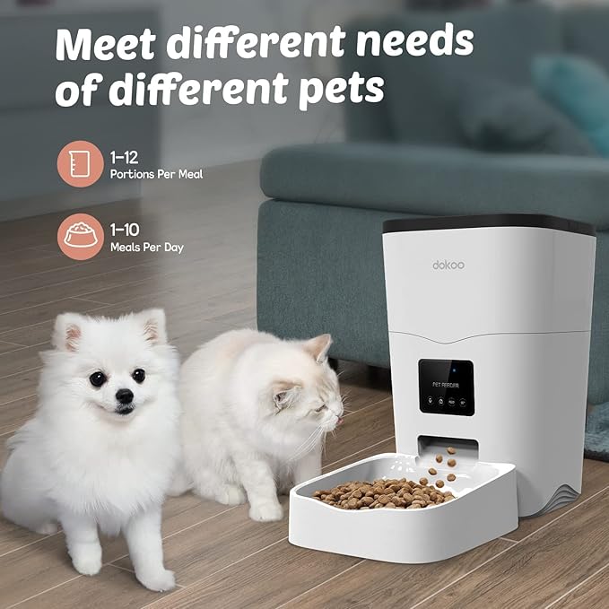 Automatic Cat Feeders, App Control Smart Pet Food Dispenser with Portion Control&Timer Setting, Auto Dog Feeder 1-10 Meals, Voice Record, Small & Medium Pets,2.4G Wi-Fi ONLY, 3L/13cup (White)