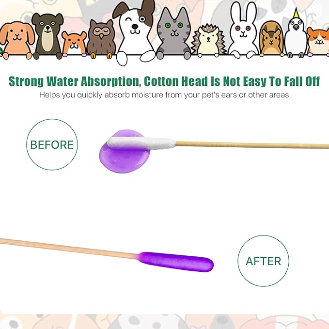 300 PCS Dog Qtips, 6 Inch Cotton Swabs for Dogs and Cats, Pet Cotton Ear Buds for Dog Ear Care, Long Bamboo Cotton Sticks for Dog Ear Cleaning Solution