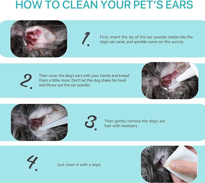 Removal Ear Powder for Pets, Dog Ear Cleaner, Removes Irritation, Itching and Infection, Reduce Ear Scratching and Head Shaking, Pets Ear Infection Treatment, Cleans & Remove Odors