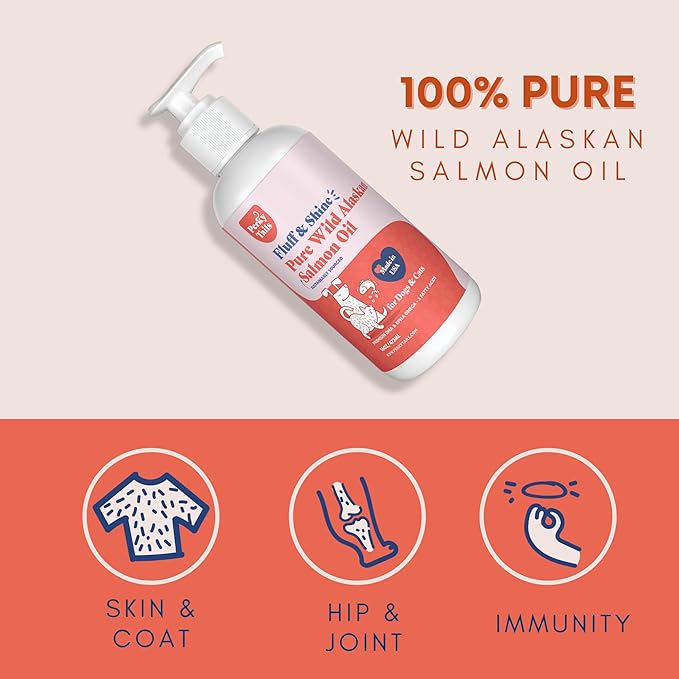 Pure Wild Alaskan Salmon Oil for Dogs and Cats - 16oz, Premium Omega 3 Supplement Fish Oil, Dog Vitamins and Supplements for Skin and Coat, Joint Support, Immune Support and Allergy Relief