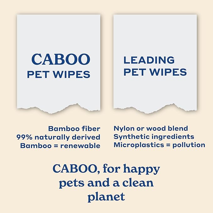 Caboo Tree Free Pet Wipes for Dogs & Cats | Natural, Earth Friendly, Deodorizing, Hypoallergenic Cleaning Wipes for Eyes, Ears, Paws, & Face (Unscented, 2 Canisters, Total of 140 Jumbo Wipes)