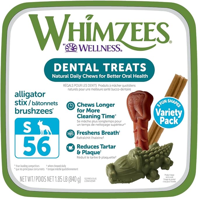 WHIMZEES by Wellness Small Dental Chews Variety Box: All-Natural, Grain-Free, Long Lasting Treats with Grooved Design for Improved Cleaning – Freshens Breath & Reduces Plaque – 56 Count